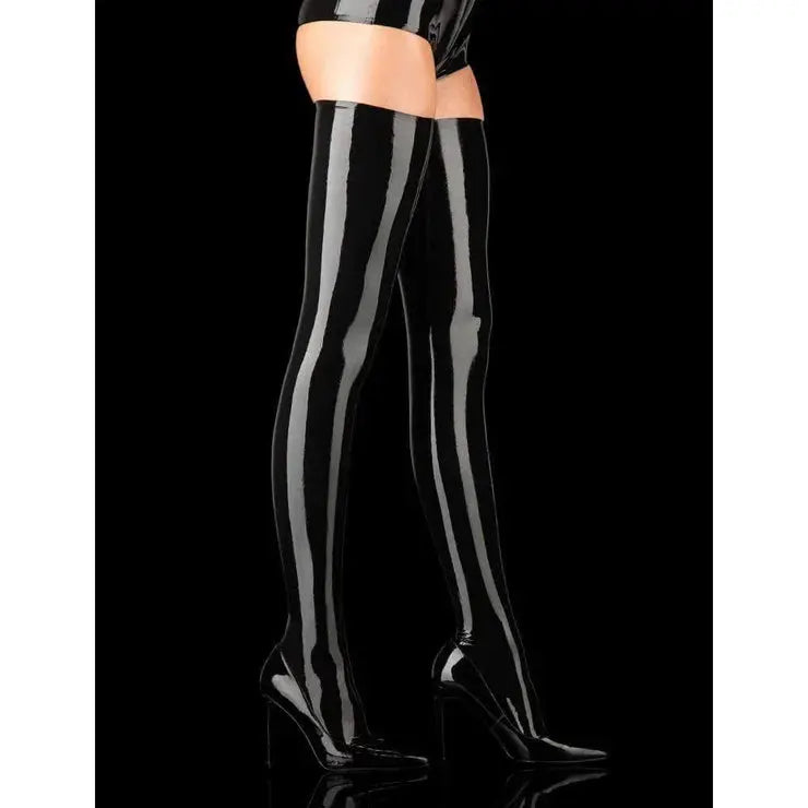Latex Thigh Highs - Black-KN232