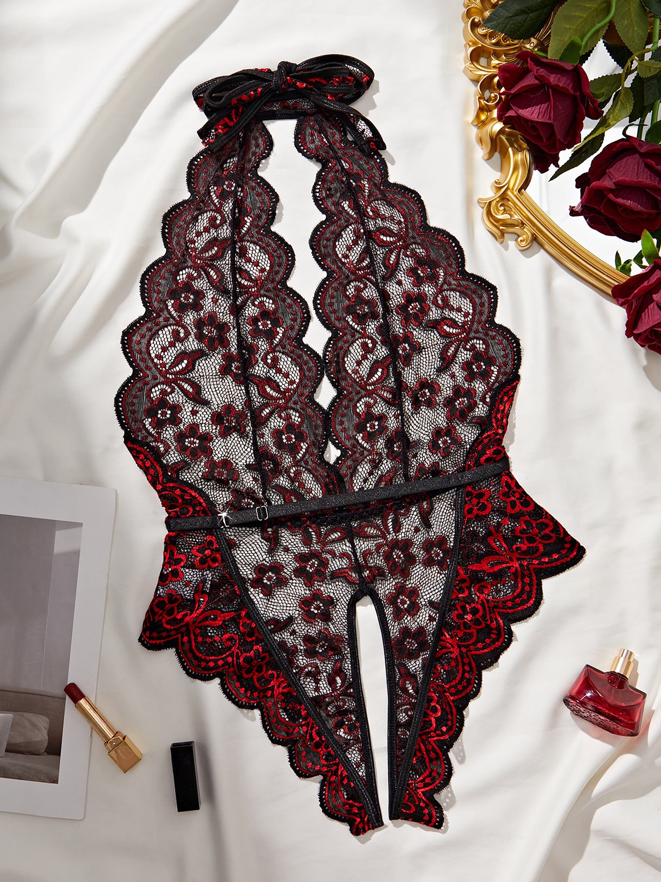 Crimson Desire Open Crotch Teddy-KN398