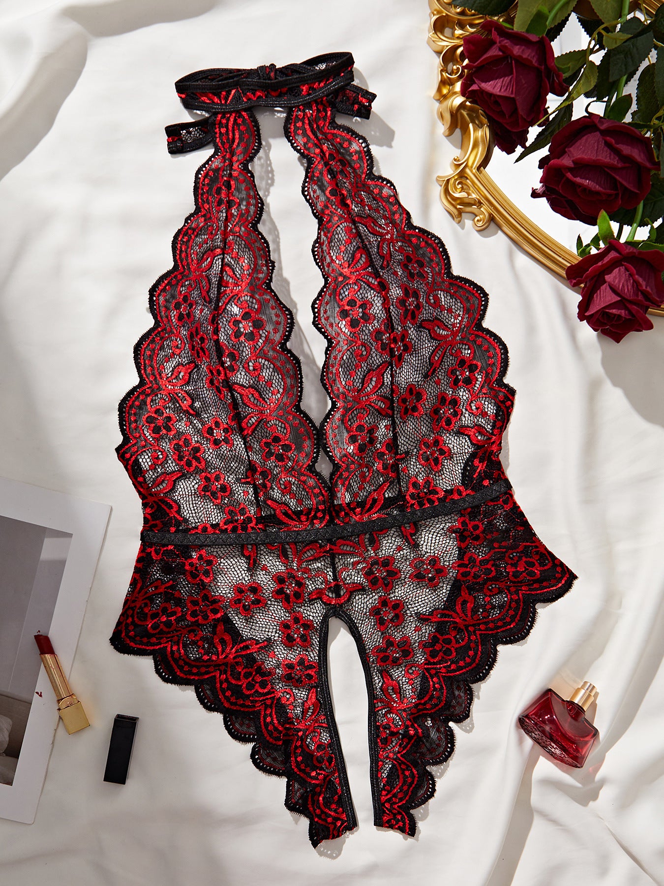 Crimson Desire Open Crotch Teddy-KN398