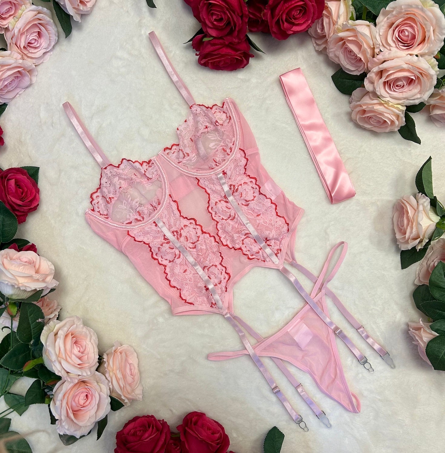 Limited Edition Red & Pink Corset Lingerie Set-KN316