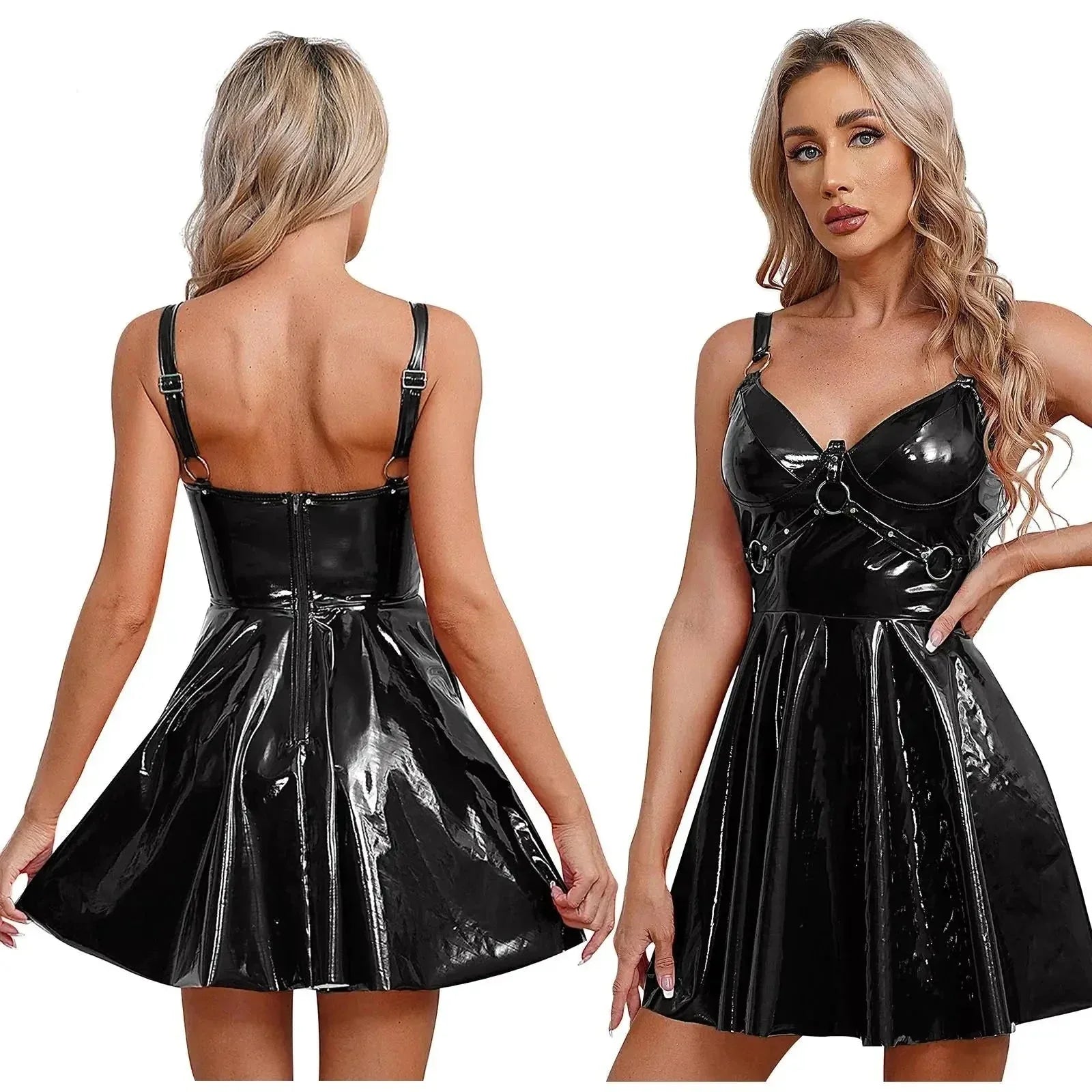 Glossy Leather Latex Dress-KN272