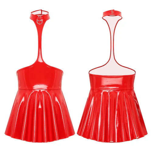 Open Chest Latex Dress-KN267