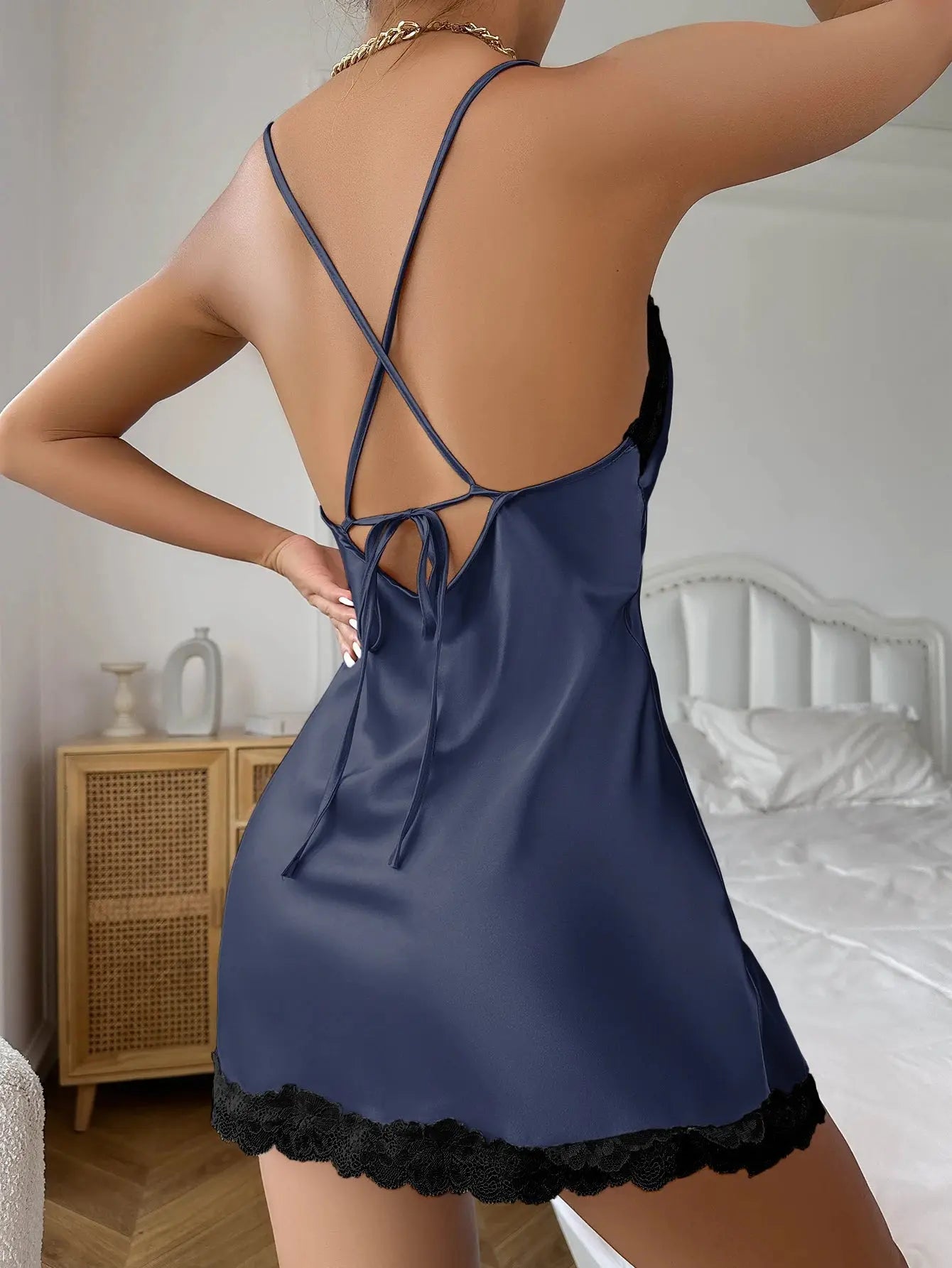 Kana™ Lace-Up Satin Nightdress-KN280