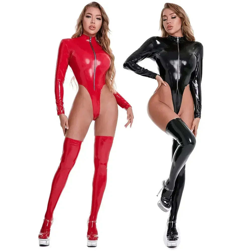LATEX ZIPPER BODYSUIT-KN273
