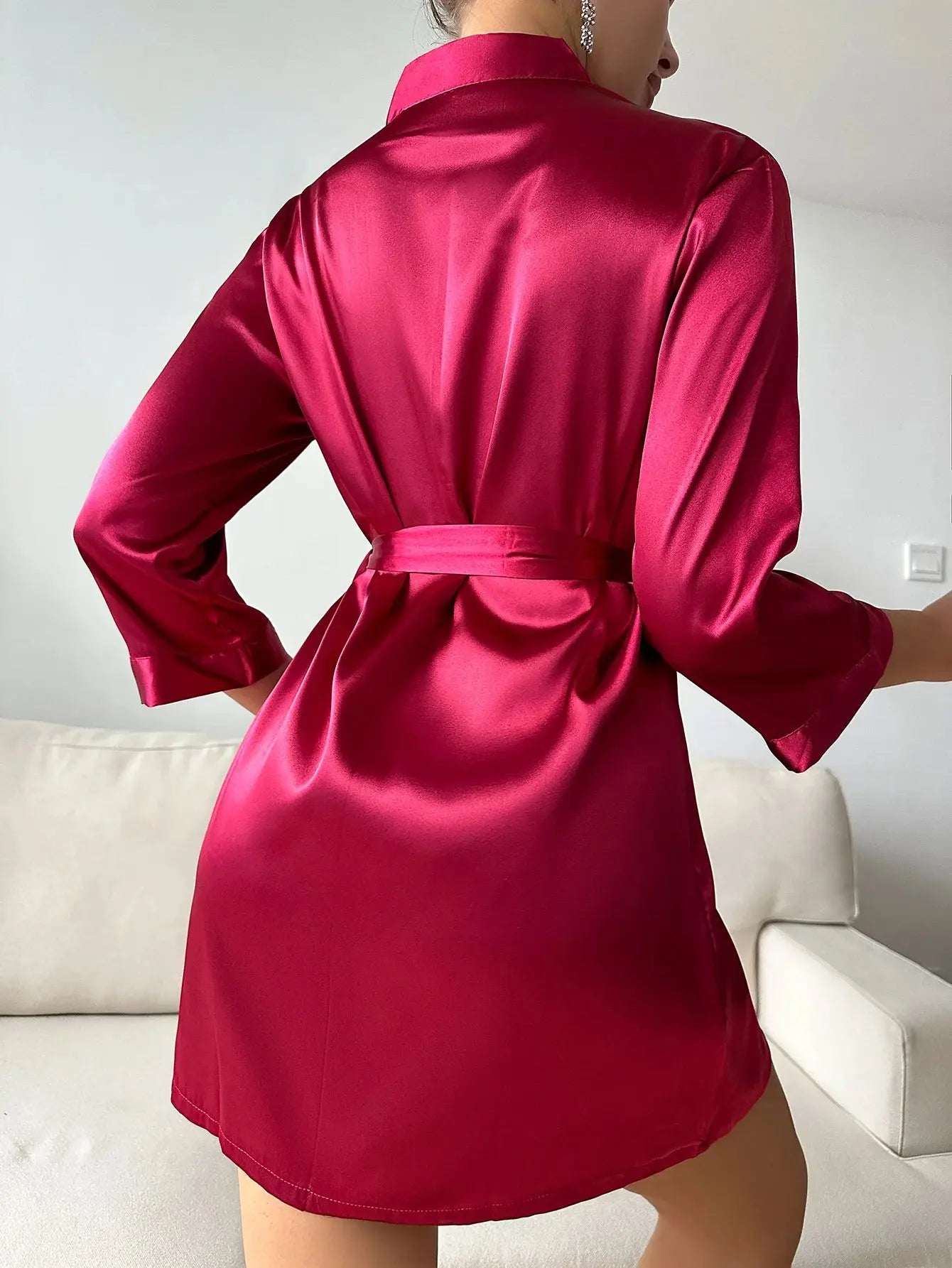 Kana™ Sleek Satin Long Sleeve Robe-KN293