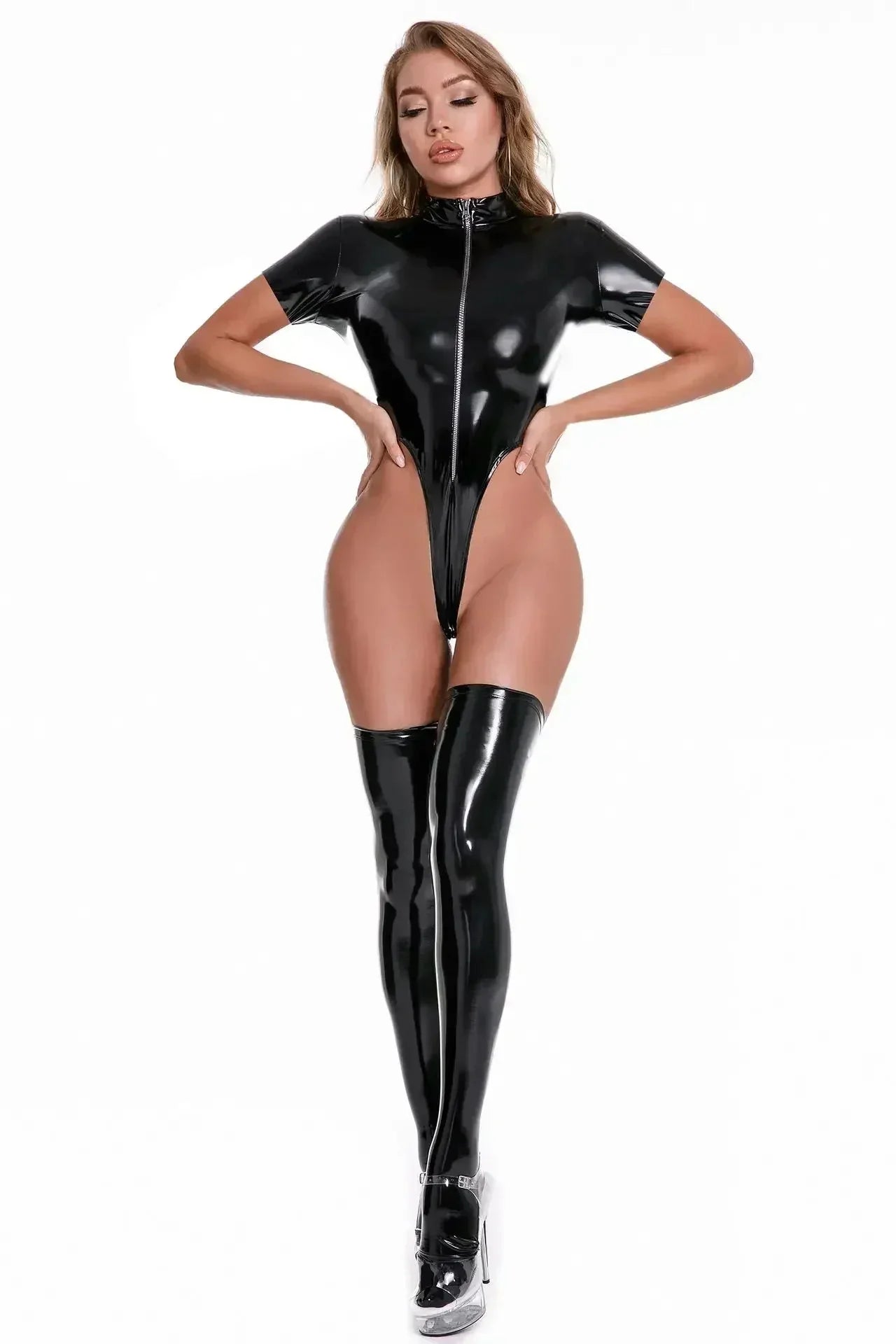 LATEX ZIPPER BODYSUIT-KN273
