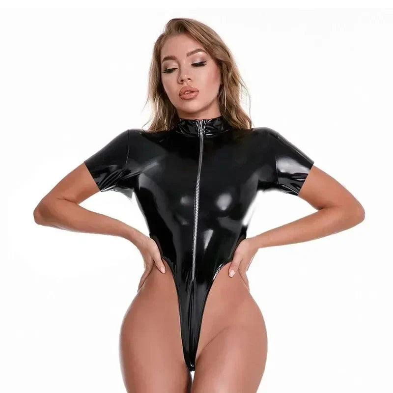 LATEX ZIPPER BODYSUIT-KN273