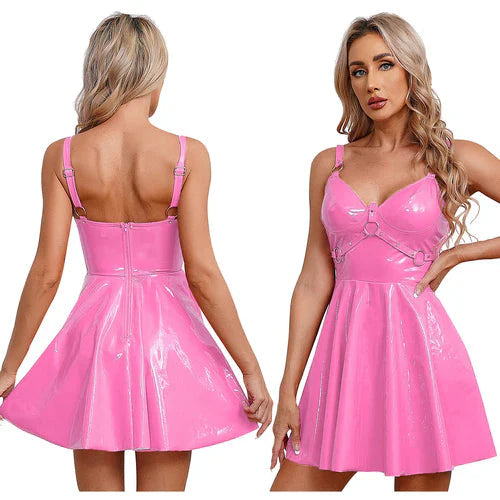 Glossy Leather Latex Dress-KN272