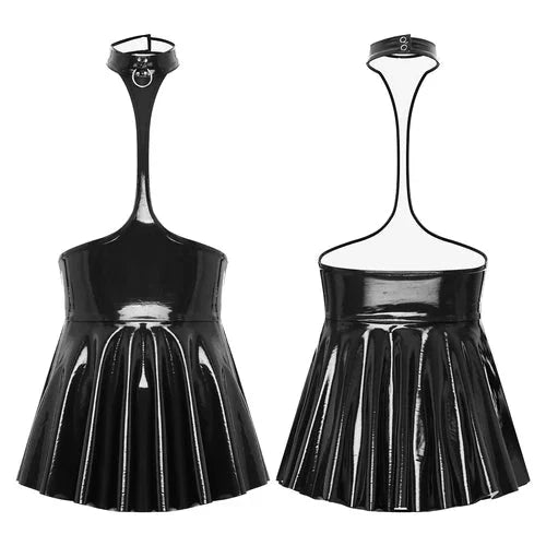 Open Chest Latex Dress-KN267