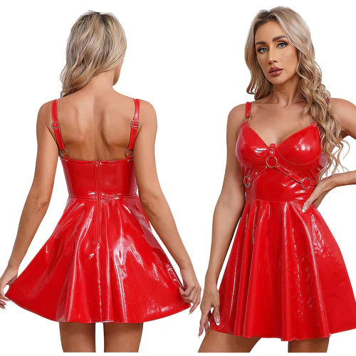 Glossy Leather Latex Dress-KN272