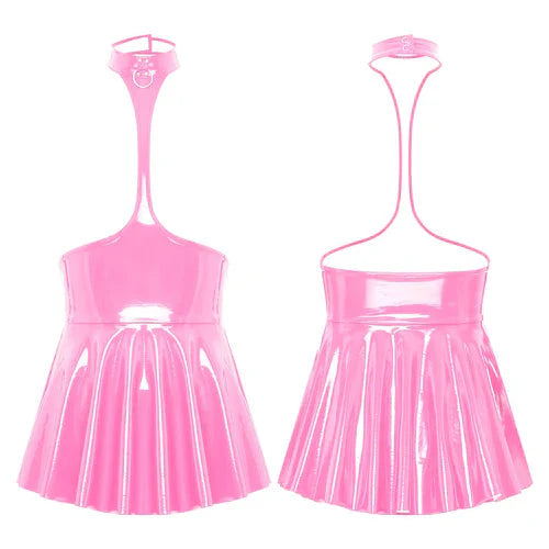 Open Chest Latex Dress-KN267