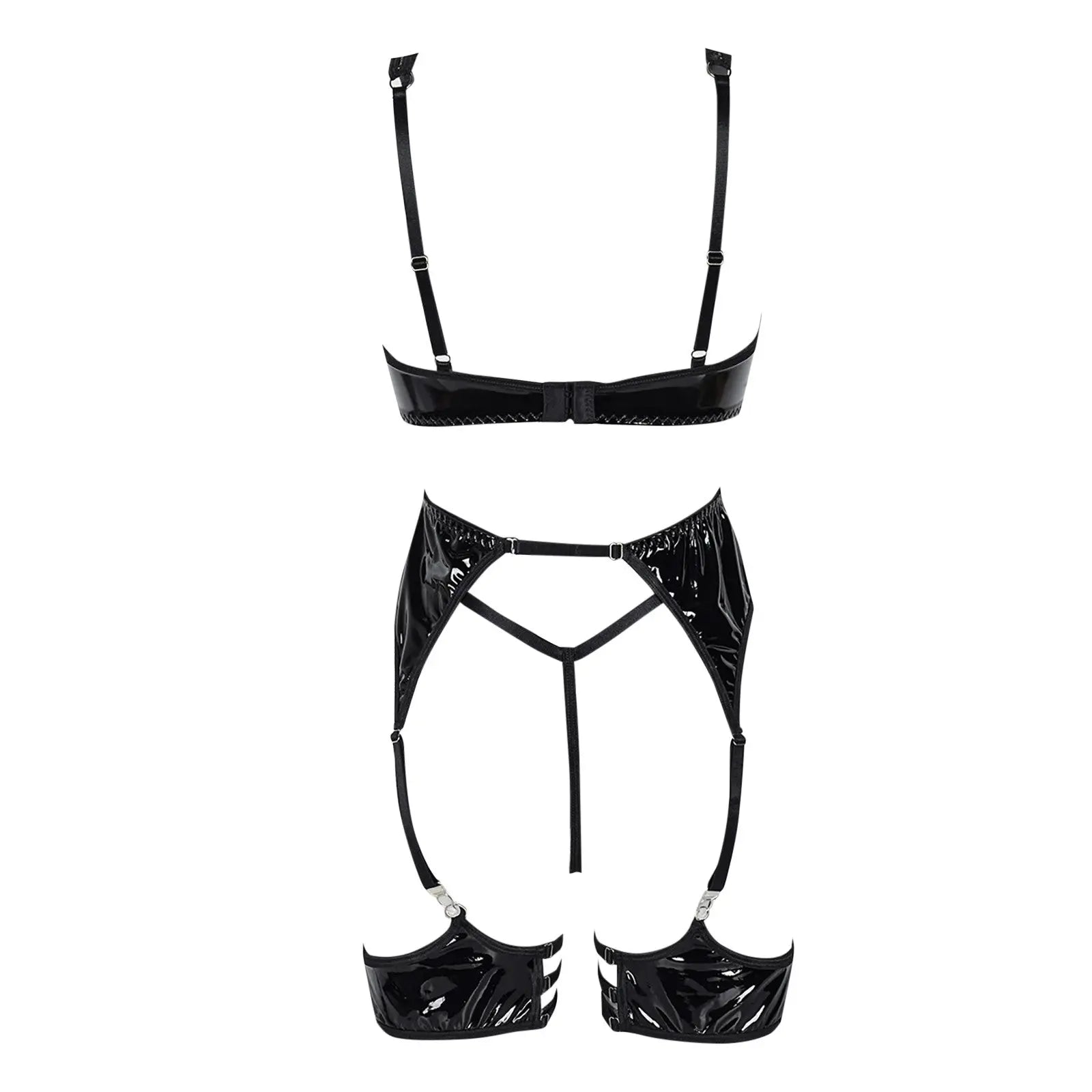 Latex Leather Lingerie Set Black Pu-KN251