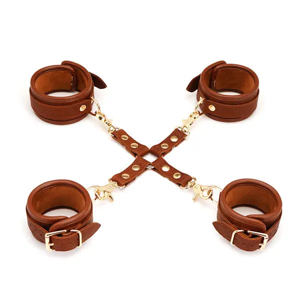 Kana™ Brown Leather 4-Way Restraint Set-KN190